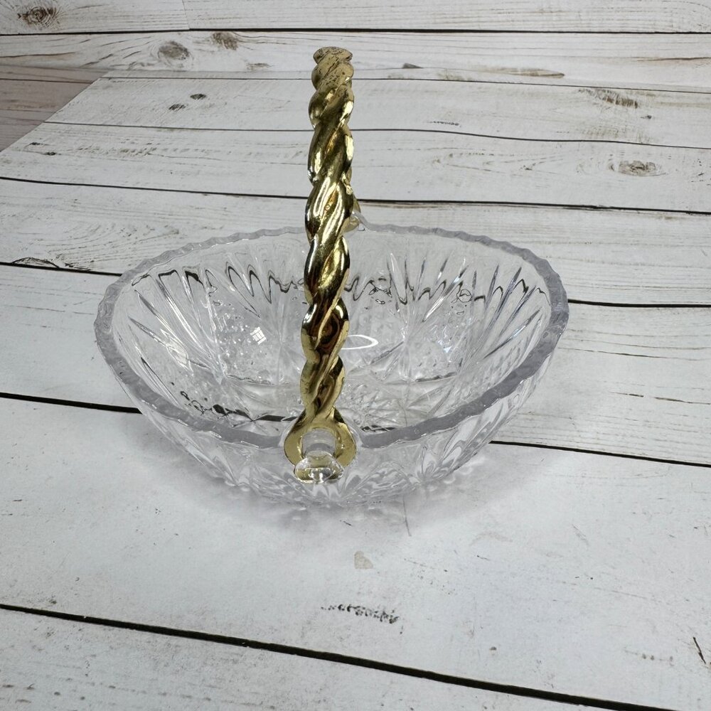 Mikasa Georgetown Crystal Basket Dish Gold Handle Vintage‎ Cut Glass Elegant